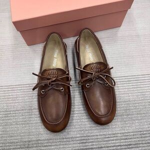 Miu Miu Brown Leather Lace-Up Moccasin Loafers